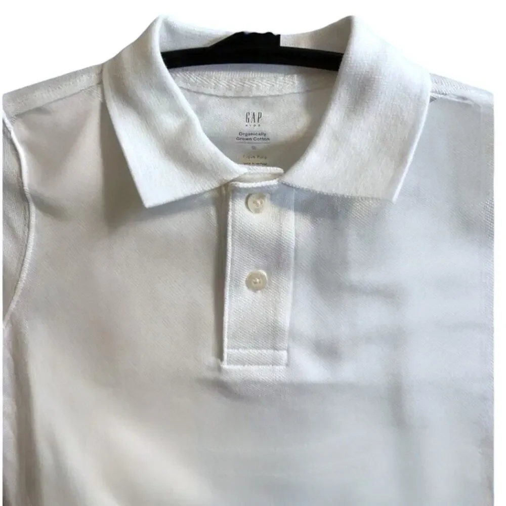 Boys GAP Uniform‎ Long sleeve Polo Shirt Size S White Organic Cotton NWT-READ